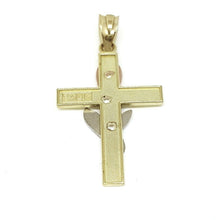 Load image into Gallery viewer, New 14k 3 color gold cross rose pendant charm fine gift religious jewelry 2g