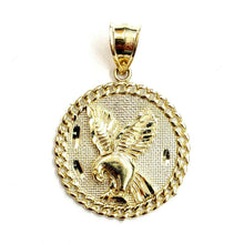 Load image into Gallery viewer, 10k yellow Gold round eagle Pendant charm necklace diamond cut fine jewelry 4.6g