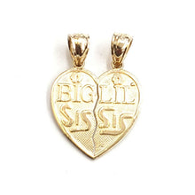 Load image into Gallery viewer, 14k yellow Gold big sis Lil sis heart Pendant charm breakable fine jewelry 2g