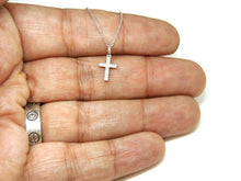 Load image into Gallery viewer, 14k white Gold 0.06Ct Round Diamond cross necklace pendant 18" adjustable chain