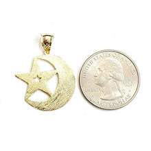 Load image into Gallery viewer, 10k yellow gold moon and star pendant charm diamond cut astronomy jewelry 1.8g