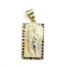 Load image into Gallery viewer, 14k yellow gold rectangular saint Jude juda pendant charm religious gift 2.2g