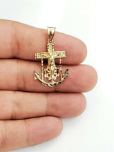 Load image into Gallery viewer, New 10k solid yellow Gold Jesus anchor and wheel Pendant charm fine jewelry 2.3g