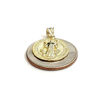Load image into Gallery viewer, New 10k yellow gold round saint benedict san Benito pendant jewelry 0.69" 2.1g