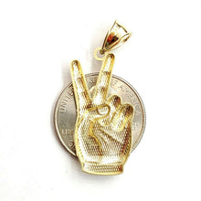 Load image into Gallery viewer, 10k yellow gold victory sign peace hand gesture pendant unisex shiny gift 2g