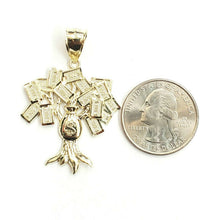 Load image into Gallery viewer, 10k yellow gold 100 dollar sign money bag tree lucky pendant charm gift 3.7g