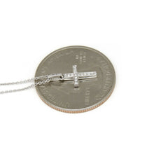 Load image into Gallery viewer, 14k white Gold 0.06Ct Round Diamond cross necklace pendant 18" adjustable chain