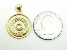 Load image into Gallery viewer, 14k yellow solid Gold Aztec Mayan sun calendar pendant fine jewelry 0.81" 2.5g