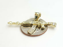 Load image into Gallery viewer, 10k yellow Gold AK-47 machine gun rifle Pendant charm fine jewelry zirconia 3.4g