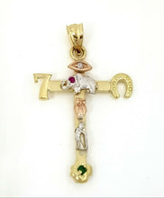Load image into Gallery viewer, New 14k gold multi color cross good luck pendant religious gift jewelry 2.8g