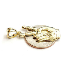 Load image into Gallery viewer, 10k yellow gold victory sign peace hand gesture pendant unisex shiny gift 2g
