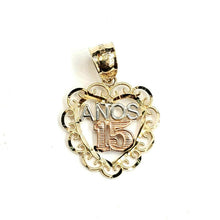 Load image into Gallery viewer, New 14k tri color Gold heart 15 años 15 years Pendant charm fine jewelry 1.3g