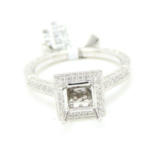 Load image into Gallery viewer, 0.50Ct Natural Diamond 14k White Gold Semi Mount halo Ring square center sz 6.5