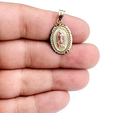 Load image into Gallery viewer, 10k gold oval virgin Mary Guadalupe pendant charm fine religious jewelry 1.7g