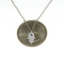 Load image into Gallery viewer, 14k white gold 0.08ct diamond khamsa hand Jewish necklace 18" adjustable chain
