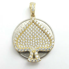 Load image into Gallery viewer, 14k yellow Gold Ace of spade Pendant with cubic zirconia fine gift jewelry 4.6g