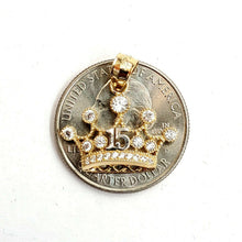 Load image into Gallery viewer, 14k yellow gold 15 años 15 years crown pendant cubic zirconia jewelry 1.8g