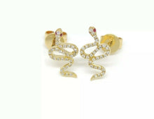 Load image into Gallery viewer, New 14k yellow Gold 0.16Ct Round Diamond snake stud Earrings Push Back Fastening