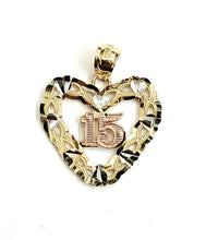 Load image into Gallery viewer, New 14k tri color Gold heart 15 años 15 years Pendant charm fine jewelry 1.9g
