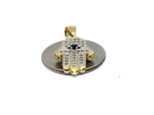 Load image into Gallery viewer, New 14k yellow gold khamsa hamsa hand eye Jewish religious cubic zirconia 2.5g