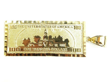 Load image into Gallery viewer, 14k yellow gold 100 dollar bill money lucky pendant charm fine jewelry 9.8g