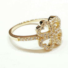 Load image into Gallery viewer, 14k yellow Gold woman's clover leaf heart ring cubic zirconia size 7.25