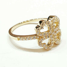 Load image into Gallery viewer, 14k yellow Gold woman's clover leaf heart ring cubic zirconia size 7.25