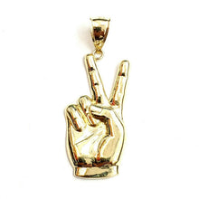 Load image into Gallery viewer, New 10k yellow gold victory sign peace hand gesture pendant unisex polished 3.3g