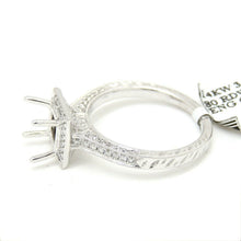 Load image into Gallery viewer, 0.50Ct Natural Diamond 14k White Gold Semi Mount halo Ring square center sz 6.5
