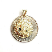 Load image into Gallery viewer, New 10k yellow gold hollow two sided Jesus & virgin Guadalupe pendant 0.69" 2.3g