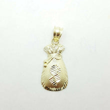 Load image into Gallery viewer, 10k yellow gold dollar sign money bag lucky pendant charm fine gift jewelry 1.4g
