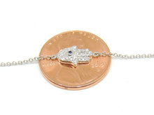 Load image into Gallery viewer, 14k white gold 0.09ct diamond khamsa hand Jewish necklace 18" adjustable chain