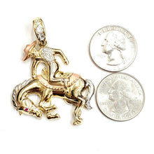 Load image into Gallery viewer, 14k tri color Gold horse rider cowboy rodeo Pendant charm CZ fine jewelry 15.6g
