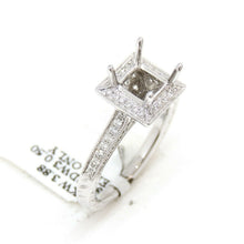 Load image into Gallery viewer, 0.50Ct Natural Diamond 14k White Gold Semi Mount halo Ring square center sz 6.5
