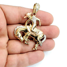 Load image into Gallery viewer, 14k tri color Gold horse rider cowboy rodeo Pendant charm CZ fine jewelry 15.6g