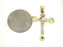 Load image into Gallery viewer, New 14k gold multi color cross good luck pendant religious gift jewelry 2.8g