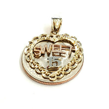 Load image into Gallery viewer, 14k tri color Gold heart sweet 15 años 15 years Pendant charm fine jewelry 2.1g