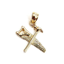 Load image into Gallery viewer, 14k Yellow Gold 3D saw and Hammer Pendant construction tool fine jewelry 1.4g