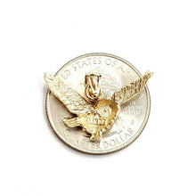 Load image into Gallery viewer, 14k yellow gold owl full body open wings pendant charm gift fine jewelry 2.5g