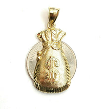 Load image into Gallery viewer, 10k yellow gold dollar sign money bag lucky pendant charm gift fine jewelry 3.2g
