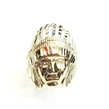 Load image into Gallery viewer, 10k yellow gold native american Indian chief head men's Ring diamond cut Size 10