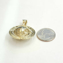 Load image into Gallery viewer, 10k yellow gold round globe planet earth world map pendant 2 sides 3D gift 7.6g