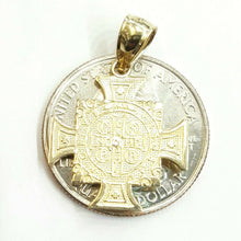 Load image into Gallery viewer, 14k gold two tone saint benedict san benito cross pendant religious jewelry 2.1g