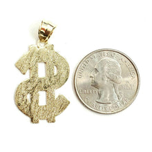 Load image into Gallery viewer, New 10k yellow gold dollar sign diamond cut unisex lucky pendant charm gift 2.3g