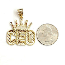 Load image into Gallery viewer, New 10k yellow Gold CEO crown word Pendant charm diamond cut fine jewelry 5.6g