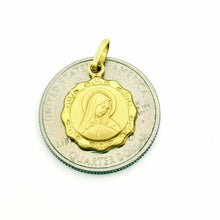 Load image into Gallery viewer, New 14k yellow gold round hollow virgin Mary Guadalupe pendant charm 0.60" 1.5g