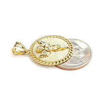 Load image into Gallery viewer, 10k yellow gold round angel pendant charm diamond cut jewelry 0.97" 3.8g