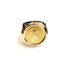 Load image into Gallery viewer, 14K Gold plain men's coin ring size 10 13.5g 5 dollars 1/10 oz 22k American eagle