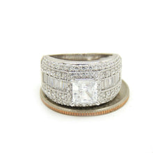 Load image into Gallery viewer, 14k white Gold woman wide engagement ring princess cut cubic zirconia size 7