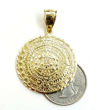 Load image into Gallery viewer, 10k yellow Gold solid Aztec Mayan sun calendar Azteca pendant gift 1.22" 6.6g